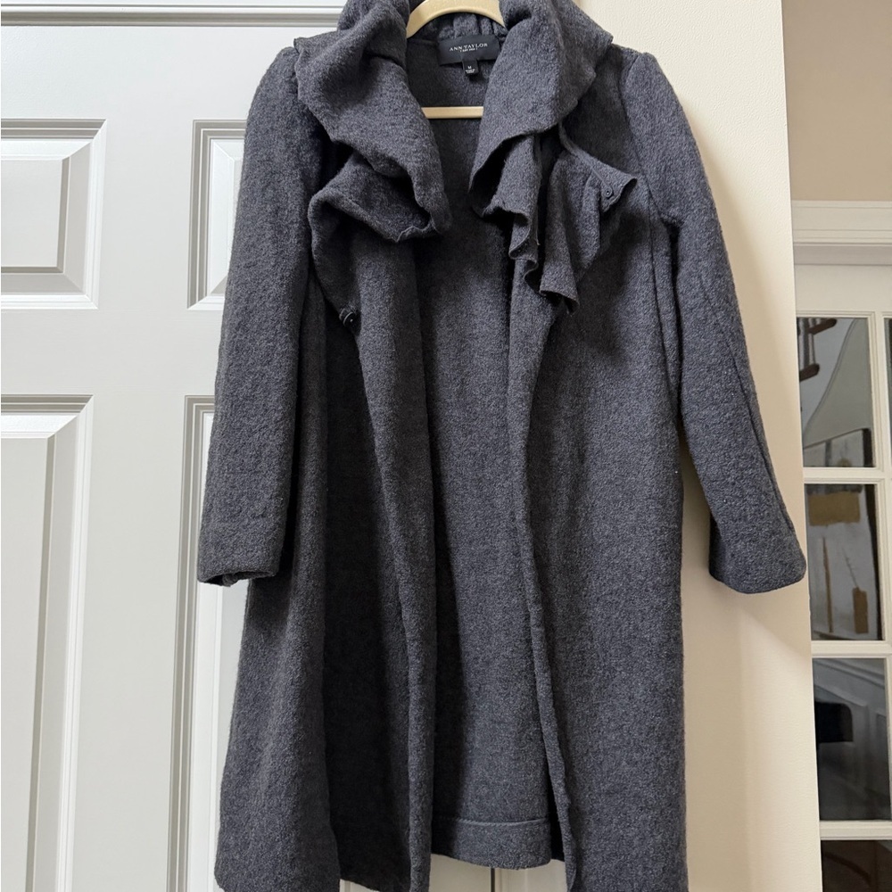 Ann Taylor Charcoal Ruffle Trim Cape
